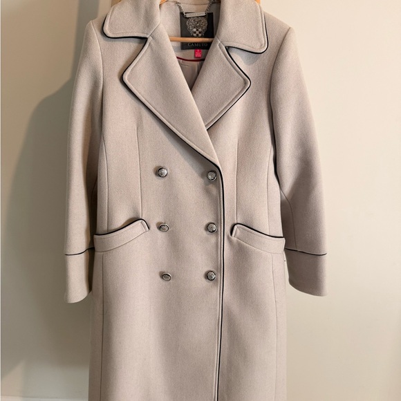 Vince Camuto Gray Wool Blend Coat – Size Small – Black Piping - Picture 1 of 8